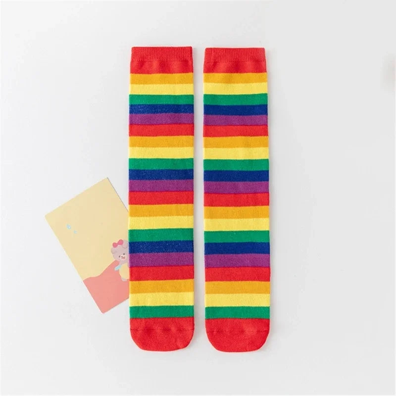 Stockings Rainbow Stripped Teen Girls Christmas Cosplay Party Socks Spring Autumn Children's Long Kids Girls Knee High Socks