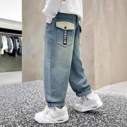 High Quality Big Boy Jeans Denim Pants Kids Casual Wide Straight Jeans Elegant Baby Child Denim Trousers 5 6 7 8 9 10 11 12 14 Y