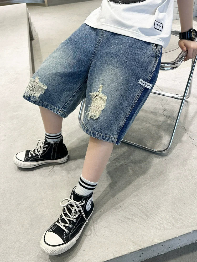 Teen Boys Shorts Casual Solid Elastic Waist Boy Pants Summer Calf Length Kids Trousers Short Pants Children Beach Short Loose