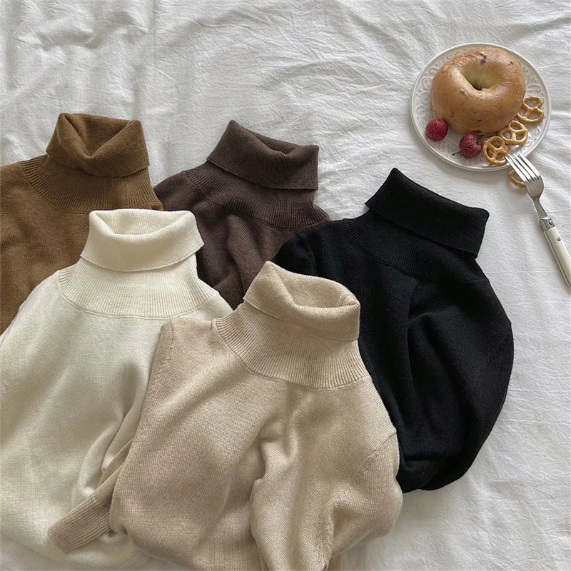 Boys Girls Sweaters Kids High Neck Warm Knitted Pullover Children Winter Turtleneck Teenager Fashion Solid Color Coats 1-12Y