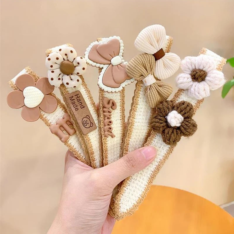 New Baby Girl Hair Hoops Sweet Flower Princess Bangs Stickers Headband Fabric Hairpins Kids Hair Accessories Children Headdress