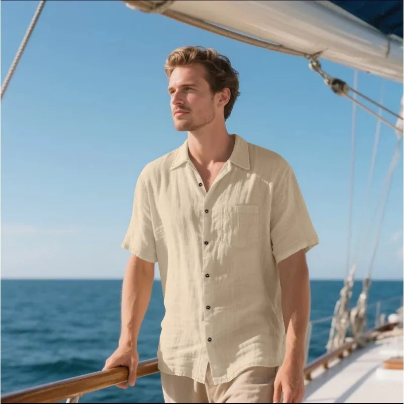 Men's Holiday Suits Summer Short Sleeve Shirts Pant Breathable Linen Beach Casual American Style Shirt Sets Leisure Trip Clothes