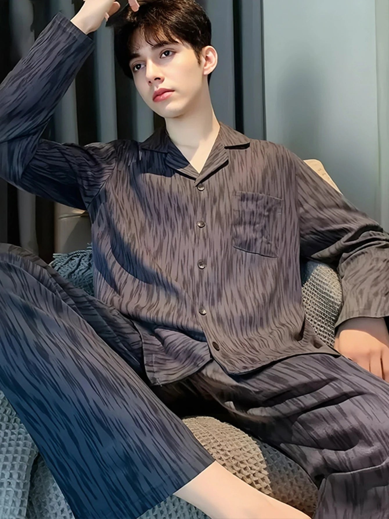 New Men's Pajamas Spring and Autumn Set, Can Be Worn Outside, Cardigan Loungewear, Casual Long-Sleeved, Large Size, Loose Fit, Autumn and Winter