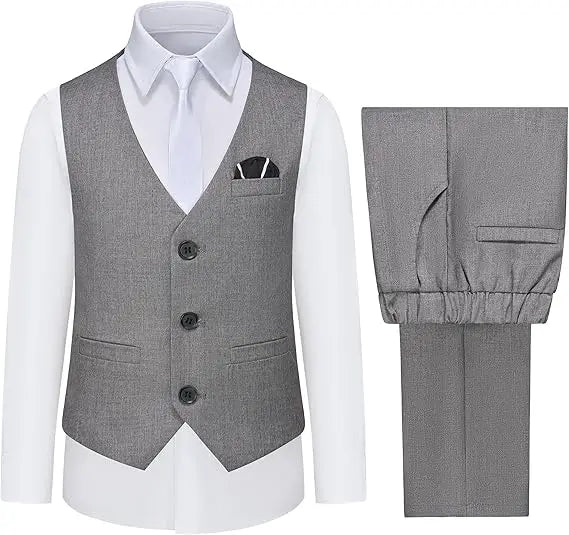 Boys Vest and Pants Set with Tie Formal Dress Suit Teen Boy Wedding Communion Outfit Kids Piano Host Performance Costume
