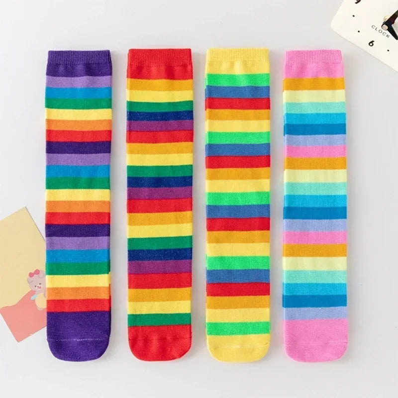 Stockings Rainbow Stripped Teen Girls Christmas Cosplay Party Socks Spring Autumn Children's Long Kids Girls Knee High Socks