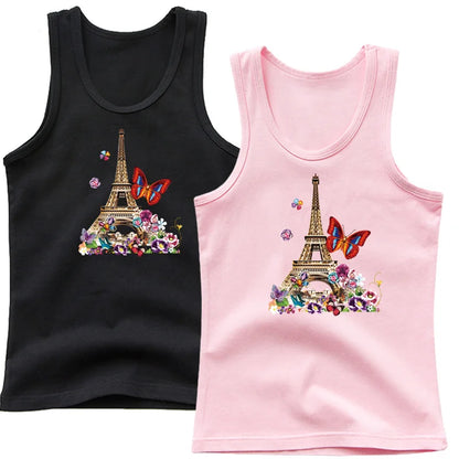 Girls Perfume Floral Singlet Cotton Underwear Summer Children Pink Tank Tops Toddler Kids Sleeveless T-shirt