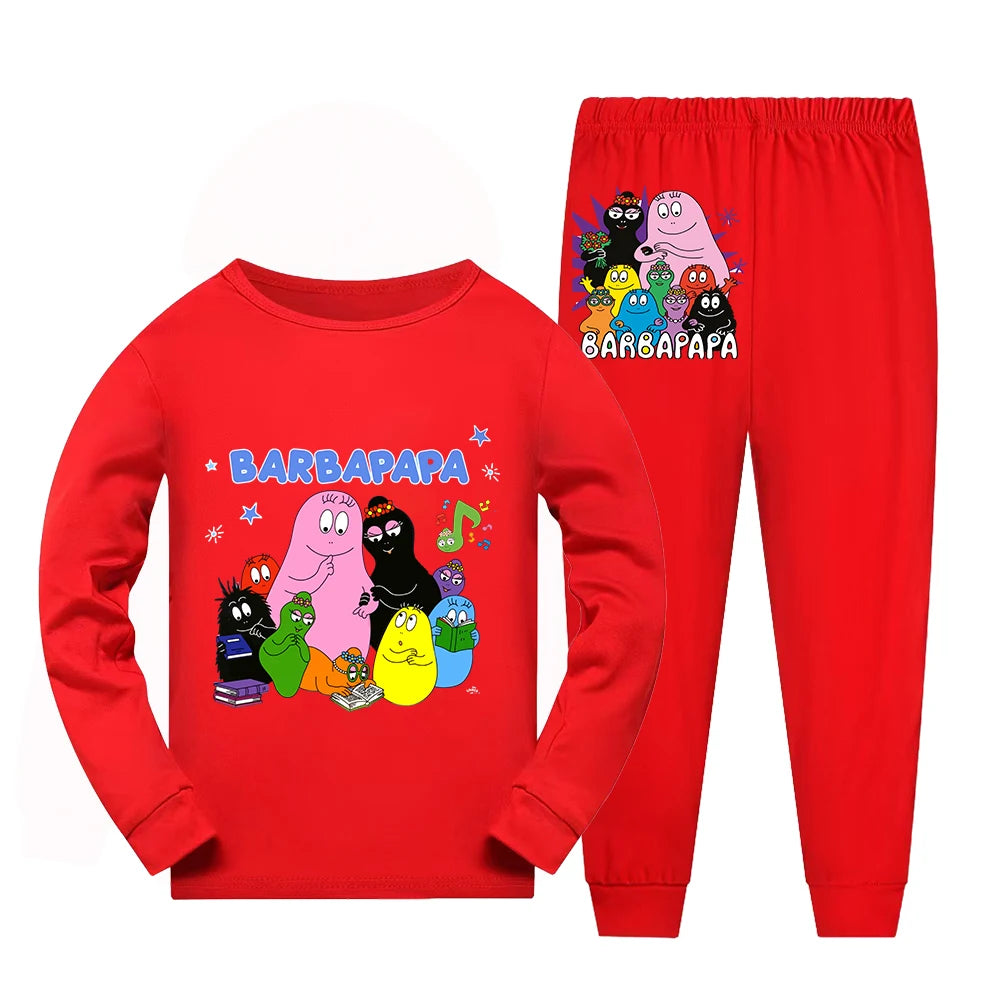 Girl Pajamas Suit Children Barbapapa T-shirts Pants Set Girls Barbamama Cotton Clothes Kids Cartoon Sleepwear As Gift