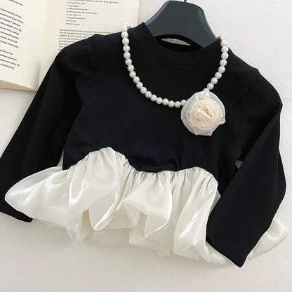 Girls 2 Piece Autumn 2025 New Long Sleeve Lace Solid Color Simple Fashionable Top Childrens Pants Baby Girl Set