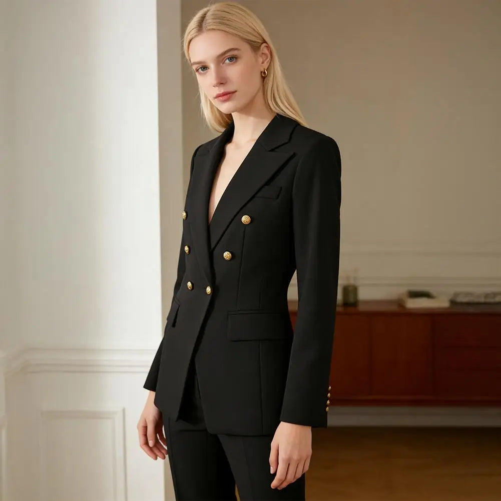 professional Women Two-Piece Suit Spring Autumn Blazer Jacket Wide Leg Pants Work Office Business Casual Outfits Pantsuit