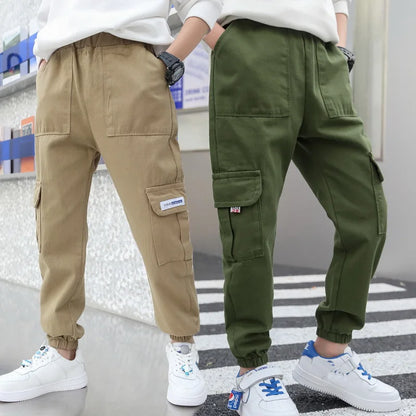 Boys Pants Boys Harem Pants Solid Cargo Pants Teenage Boy Multi-Pocket Trousers Kids Spring Autumn Boys Casual Pants Streetwear