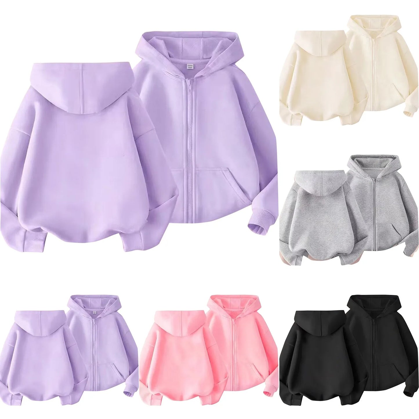 Kids Hoodie Jacket Plain Color Zip Hooded Sweatshirt Casual Outerwear Long Sleeve Boy Girl Coat Trend Style Wear Casual Look