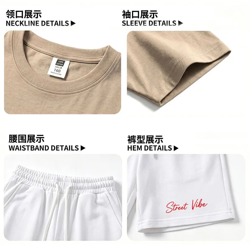 Teen Girls Clothing Set Summer Cotton Short Sleeve Top Shorts 2PCS Casual Europe Graphic Tee Distressed Print Clothes Set EU1