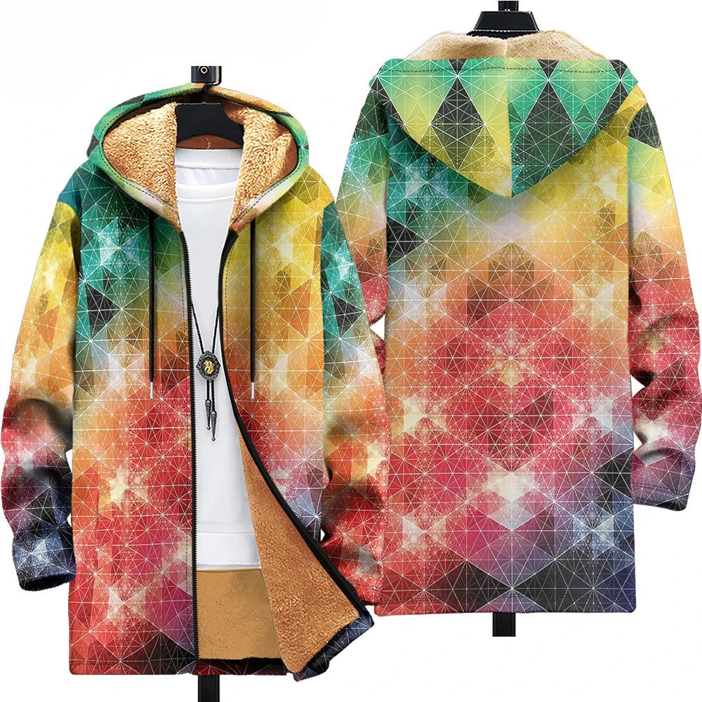 Men Cardigans Coats Retro Aztecs Printed Plush Thick Winter Abstract Art Graphics Jackets Casual Streetwear Unisex Clothing