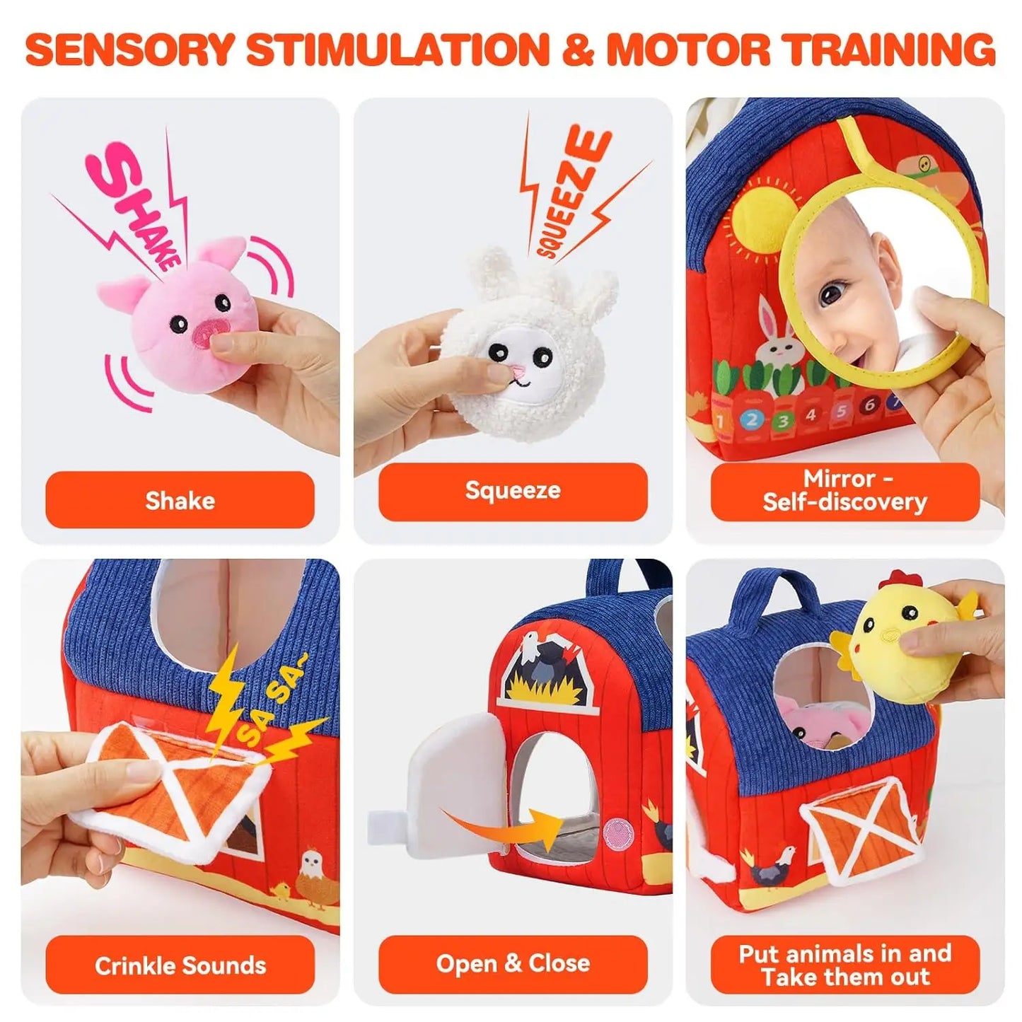 Surprise Barn Stuffed Farm Animals Toys For Baby 6-12 Months Montessori Toys Sensory Balls Toddlers Christmas Stocking Gift