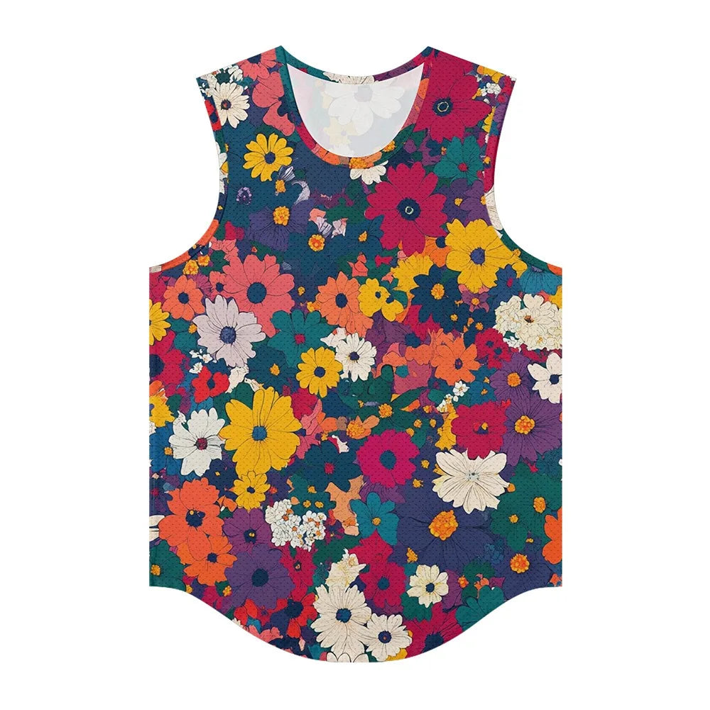 Men Vests Trendy Tropical Monstera Printed Breathable Beach Artistic Essential Tank Top Activewear Sports Oversized Clothing