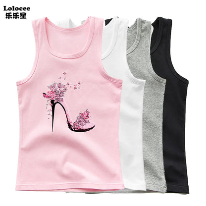 Girls Perfume Floral Singlet Cotton Underwear Summer Children Pink Tank Tops Toddler Kids Sleeveless T-shirt