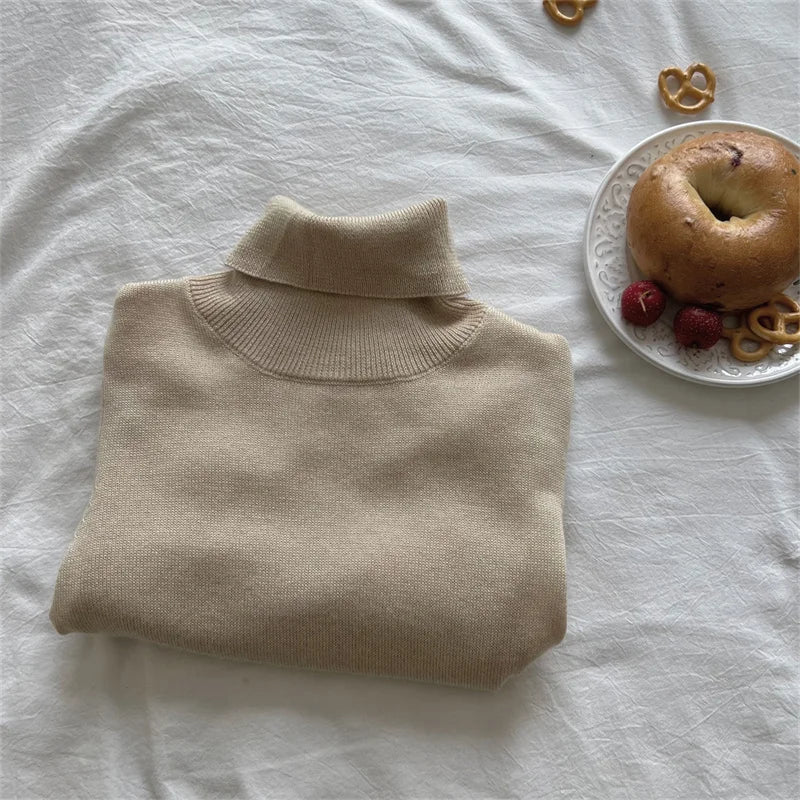 Boys Girls Sweaters Kids High Neck Warm Knitted Pullover Children Winter Turtleneck Teenager Fashion Solid Color Coats 1-12Y