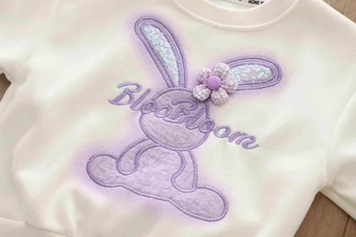 Baby girl spring clothes New Children's Cartoon Rabbit Long-Sleeved Sweater Two-Piece Spring and Autumn Children'