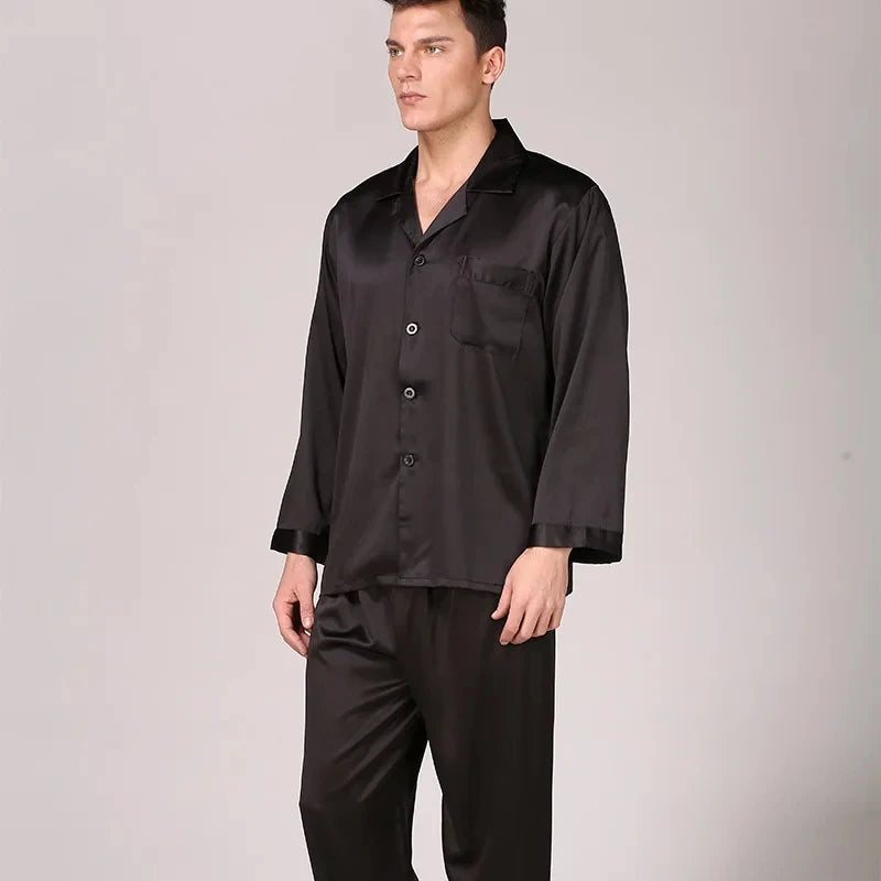 Pajamas Men Spring Summer Thin Ice Silk Luxurious Loose Fitting Home Wear Suit Male Satin Pyjamas Set Night Pajamas Set Men