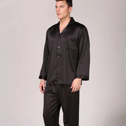 Pajamas Men Spring Summer Thin Ice Silk Luxurious Loose Fitting Home Wear Suit Male Satin Pyjamas Set Night Pajamas Set Men