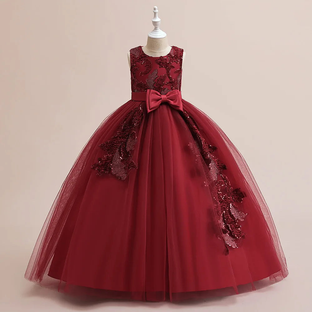 Formal Party Dress For Teenage Girls Tulle Sequins Embroidery Princess Dress For Kids Wedding Birthday Pageant Prom Maxi Gown