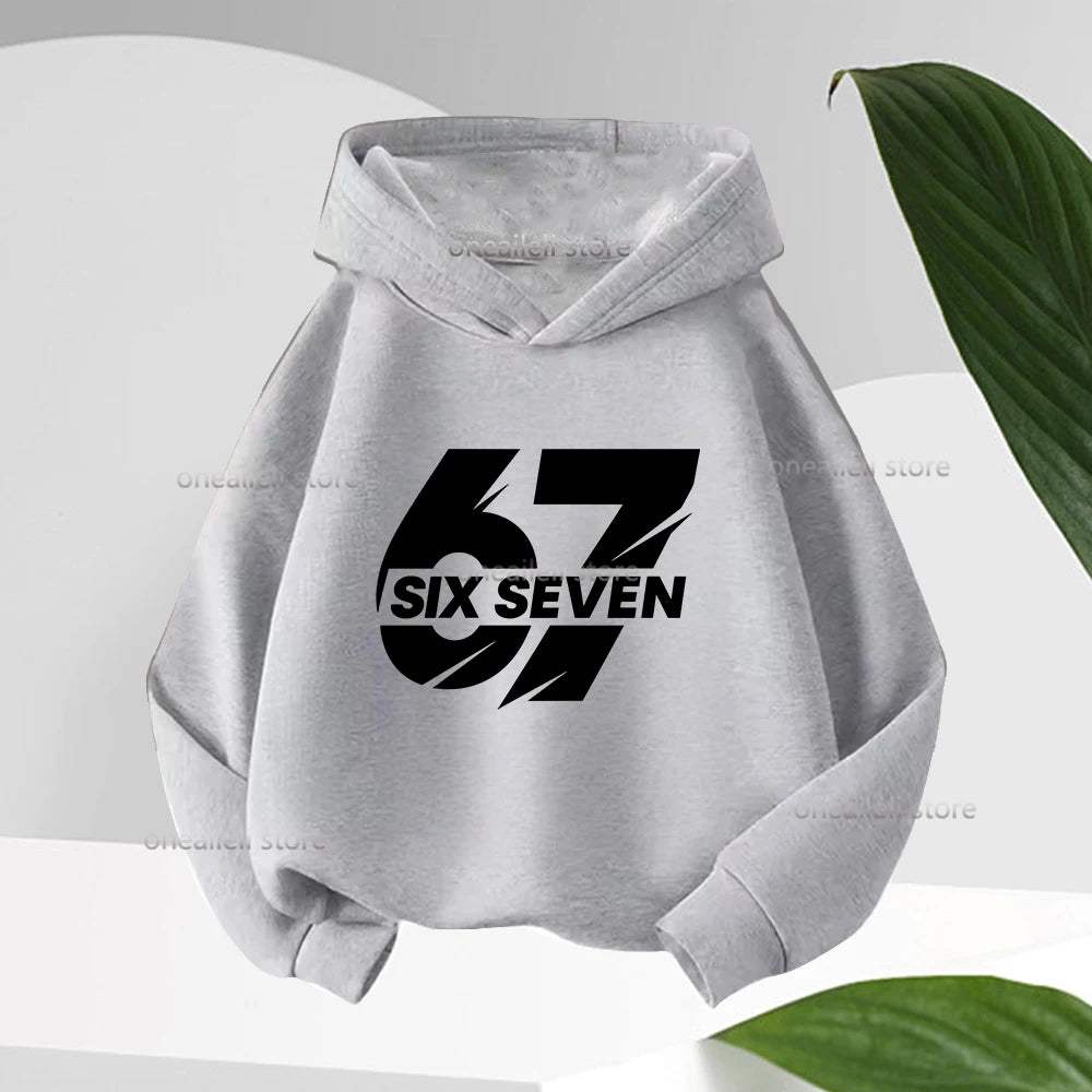 Graphic Funny 67 Kid Hooded Pullover Sweater Comfortable Stylish Street Style Long-sleeved Children's Wear Boy Girl Hoodies