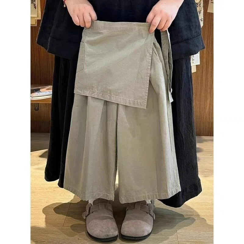 Girls' Spring Pants 2025 New Autumn Stylish Apron Loose Wide Leg Pants Straight Leg Pants Two-piece Set