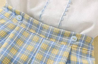 Spanish Toddlers Clothing Baby Boys Clothes Boutique Sets Outfit White Shirt Short 2pcs Plaid Pants Children Costume Kids Casual