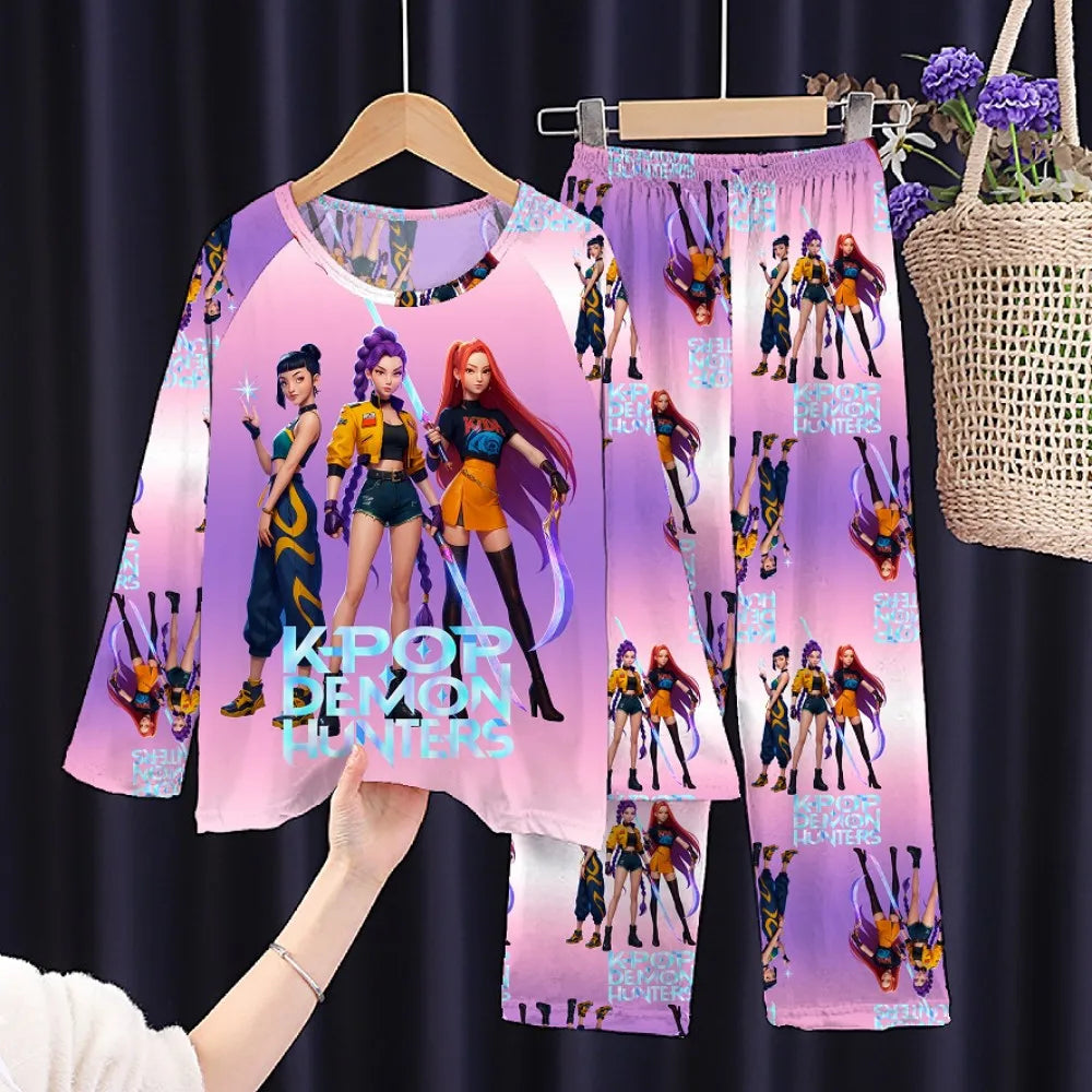 Girls Pajamas Sets Spirng Kpop Kids Long Sleeve Sleepwear Children's Pyjamas Boys Girls Cartoon 2pcs Homewear Clothes Loungewear