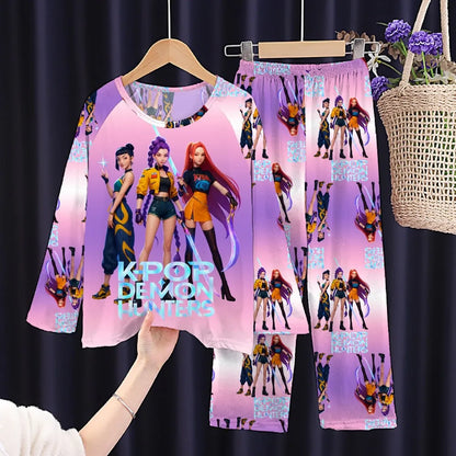 Girls Pajamas Sets Spirng Kpop Kids Long Sleeve Sleepwear Children's Pyjamas Boys Girls Cartoon 2pcs Homewear Clothes Loungewear