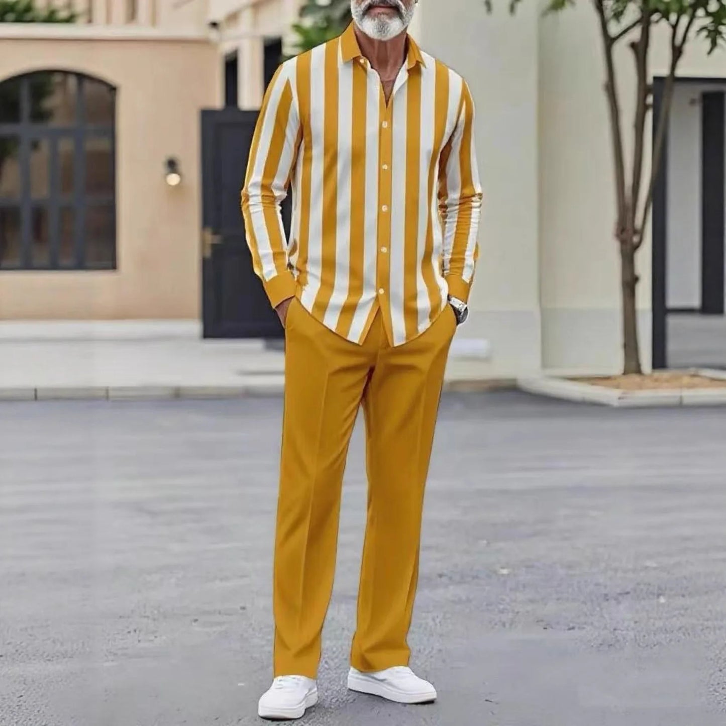 Men's Versatile Casual Suit Autumn New Polo Co-ords Men's Two-piece Suit Long Pants + Short Sleeves