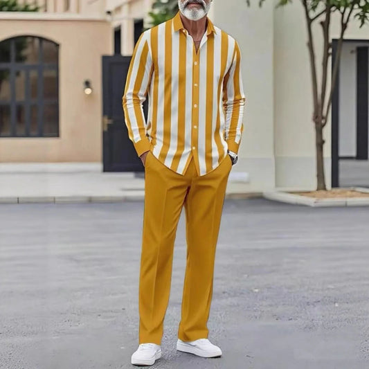 Men's Versatile Casual Suit Autumn New Polo Co-ords Men's Two-piece Suit Long Pants + Short Sleeves