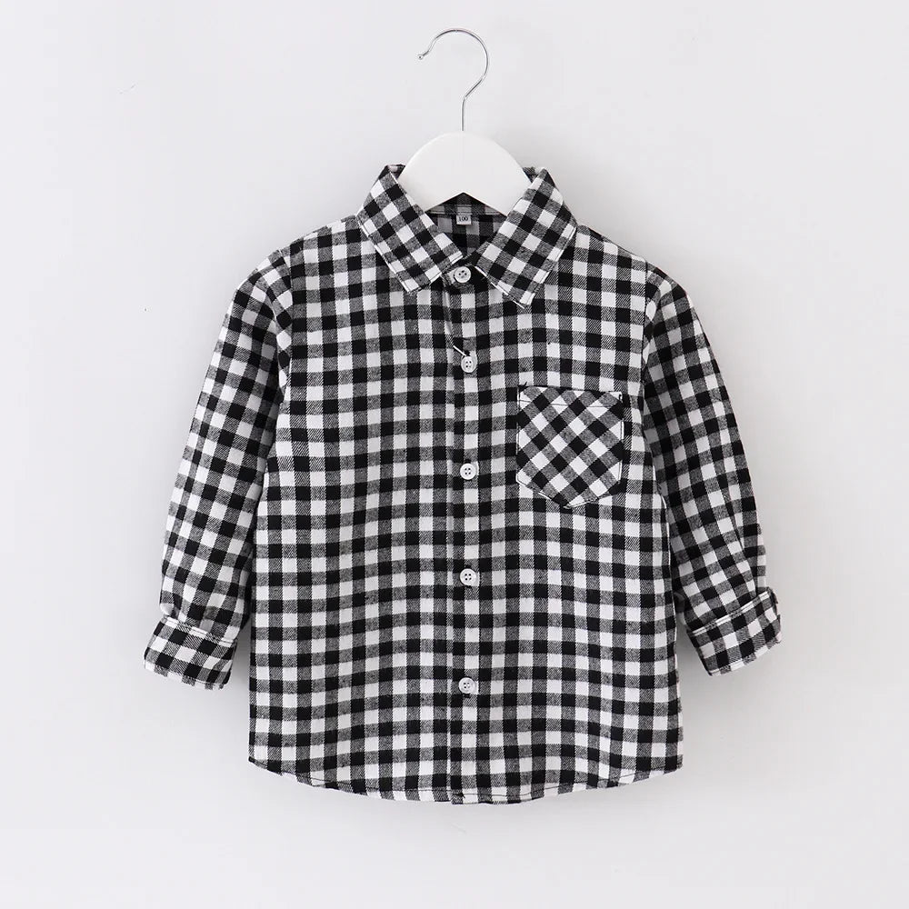 Shirts for Boys Spring Autumn Fashion Casual Plaid Blouse School Boys Clothes Long Sleeve Brushed Shirt Teen Children Clothes
