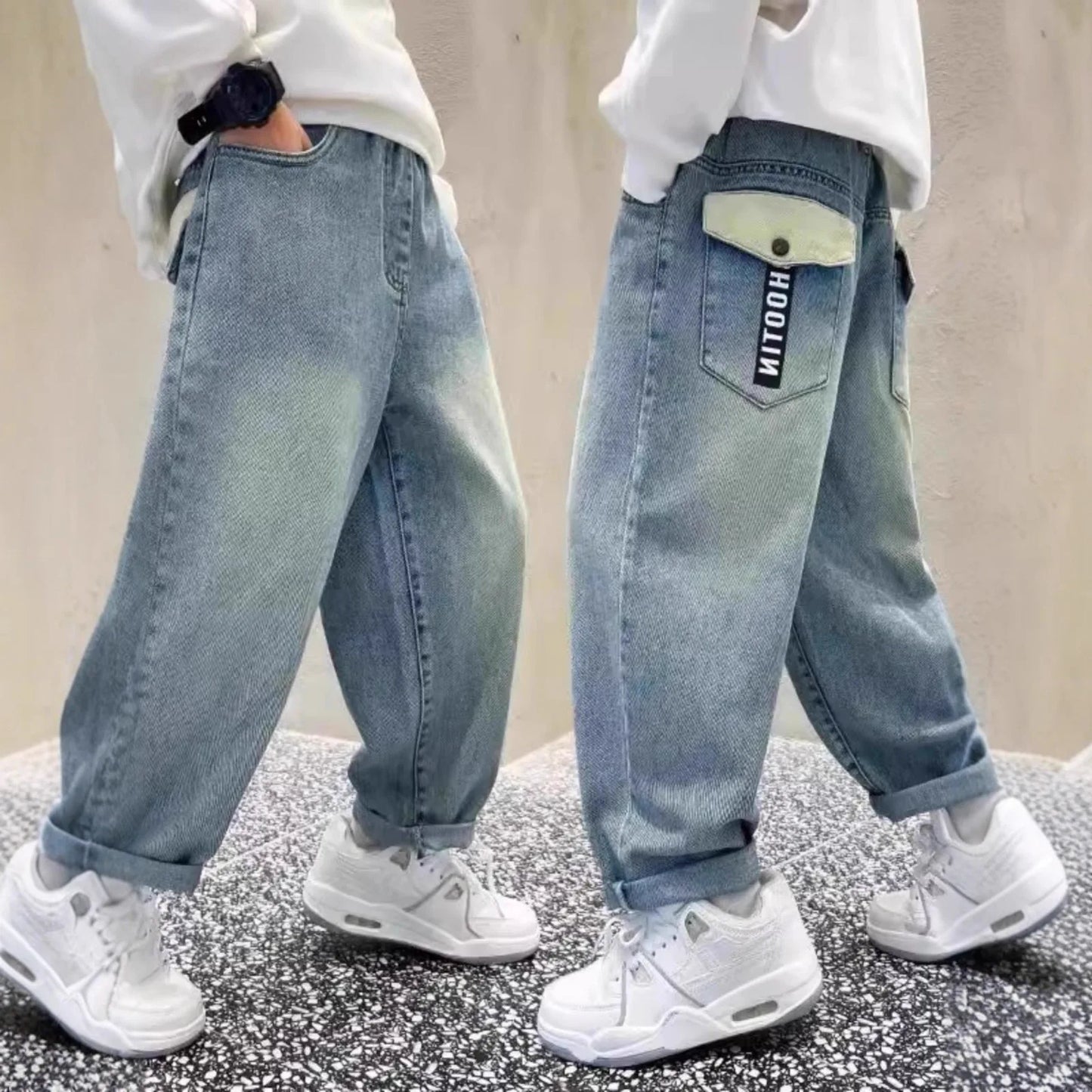High Quality Big Boy Jeans Denim Pants Kids Casual Wide Straight Jeans Elegant Baby Child Denim Trousers 5 6 7 8 9 10 11 12 14 Y