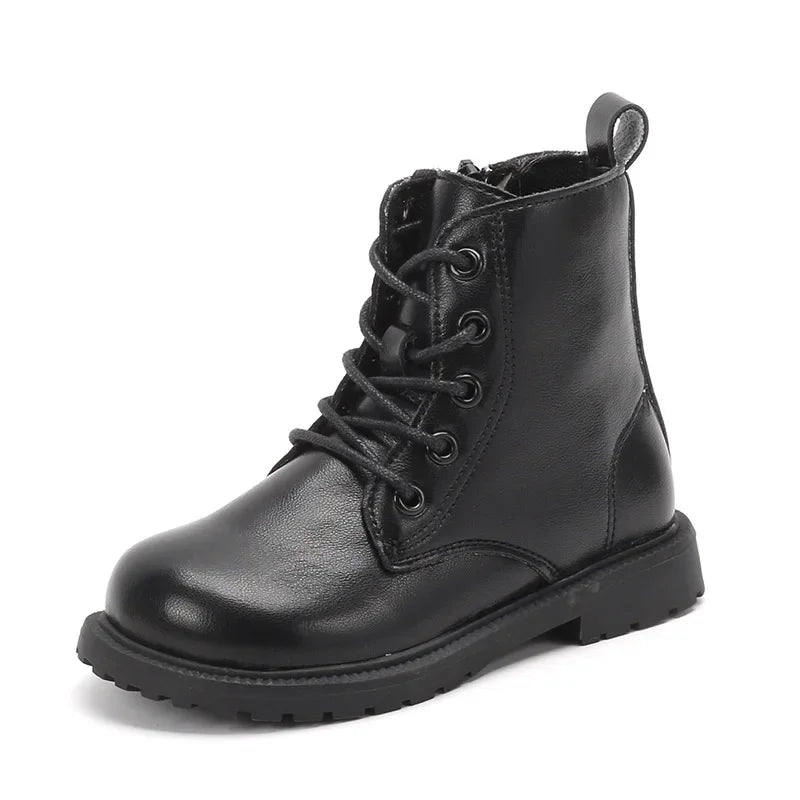 Kids Shoes for Girls Boots Fashion Solid Color Boys Leather Shoes Spring Autumn Children Student Boots
