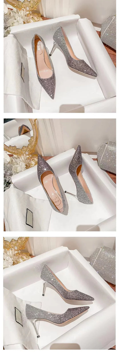 High Heels Women Wedding Shoes Bride Gold Heels Luxury Designer Elegant Party Sandals Dress Strip Pole Dance Sexy Silver Heels