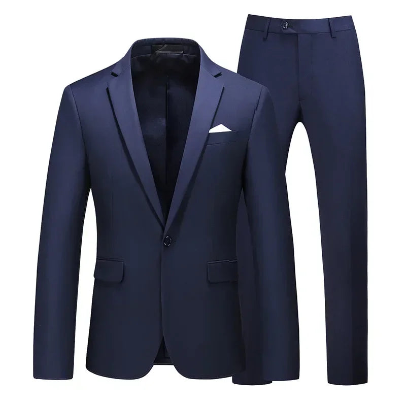 Men's Suits 2 PCS Sets Fashion Business Casual Formal Clothes Man Solid Slim Prom Party Blazer Coats+Trousers Sets Plus Size 6XL
