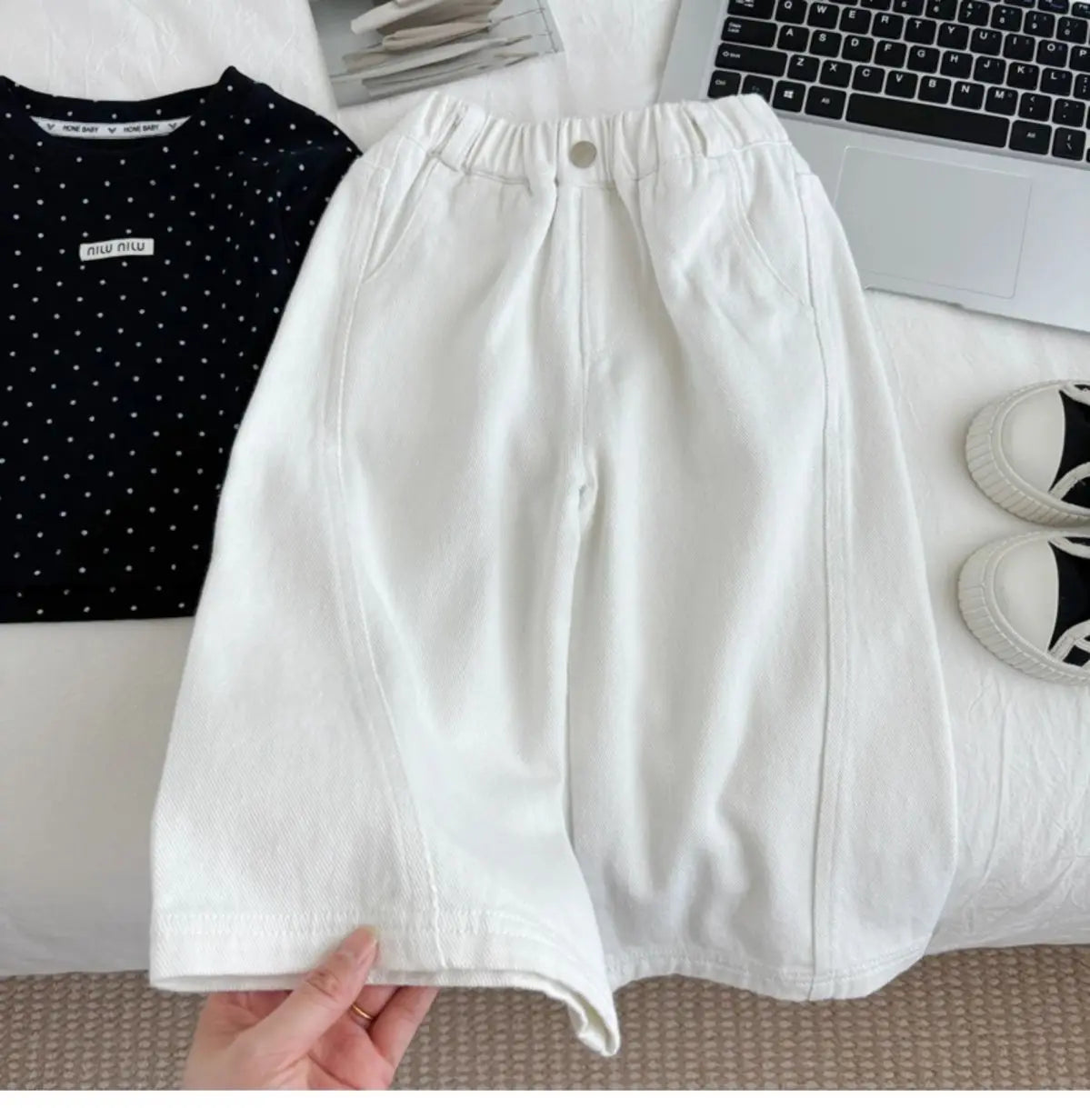Girls Wide Leg Pants Spring Autumn Fashion Children's White Jeans Comfortable Fit Kids' Trousers