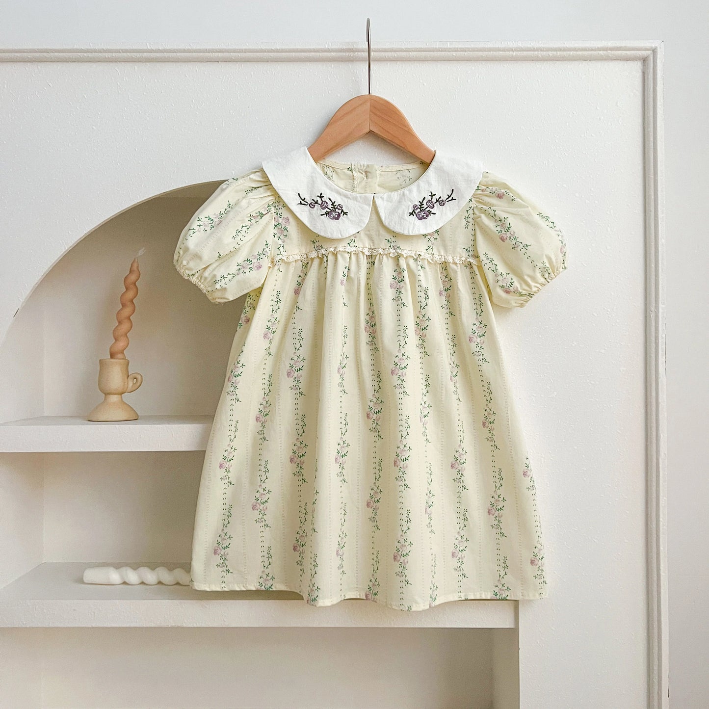 New Girls Clothes 1-6Yrs Baby Girls Dresses Floral Purple Puff Sleeve Dress Summer Dresses Embroidered Collar Boutique Clothes