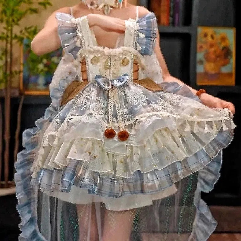 Girls Summer Bohemian Style Lolita Princess Dress 2025 New Birthday Dress Summer Fashion Children Clothing