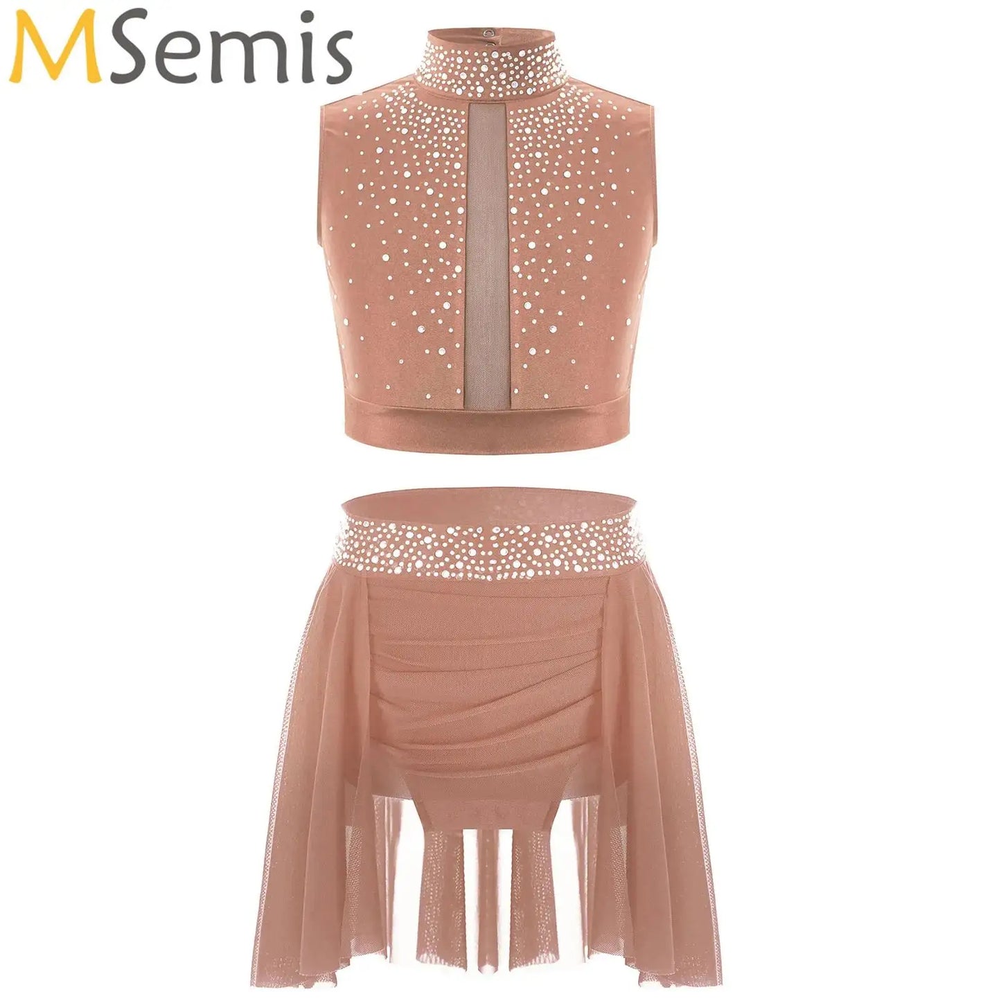 Teen Girls Modern Lyrical Dance Performance Outfit Sleeveless Crop Top with Leotard Skirt for Skating Jazz Ballet Gymnastics