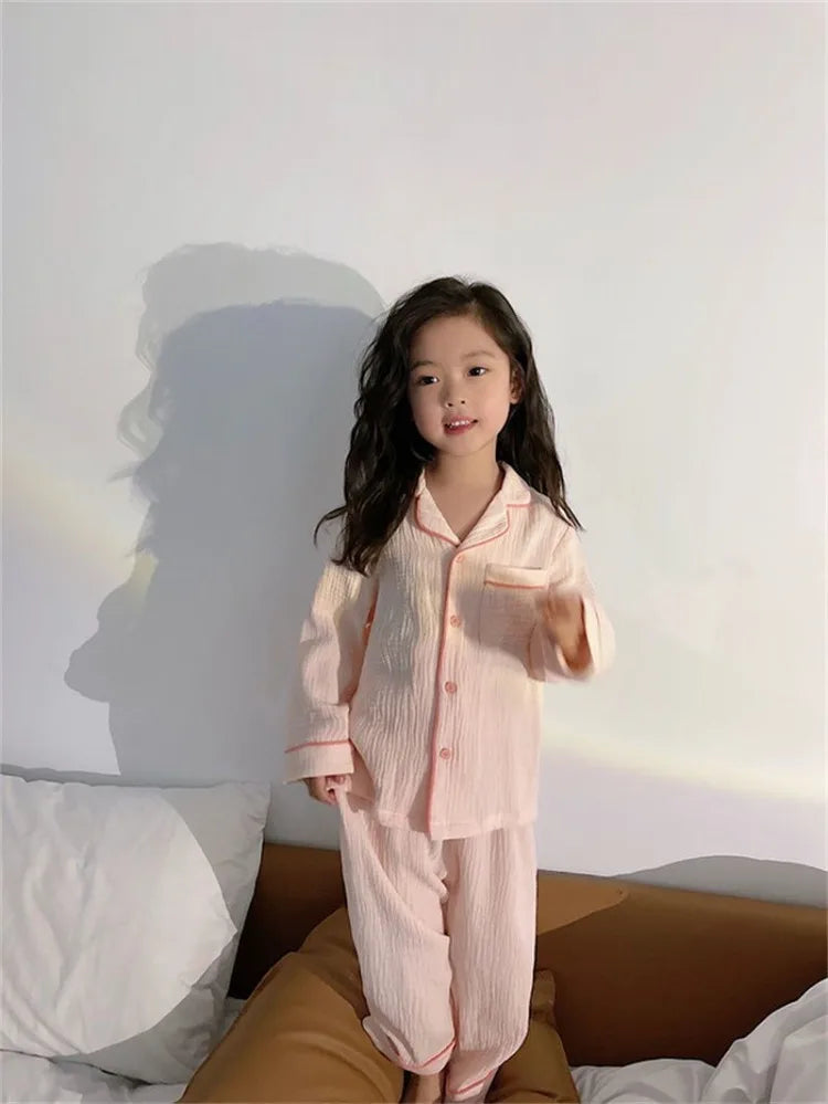 Kids Girls' Lightweight Style Pajamas Solid Color Long Sleeve Pant Set Air Conditioning Wear Indoor Outdoor Toddler Sleepwear