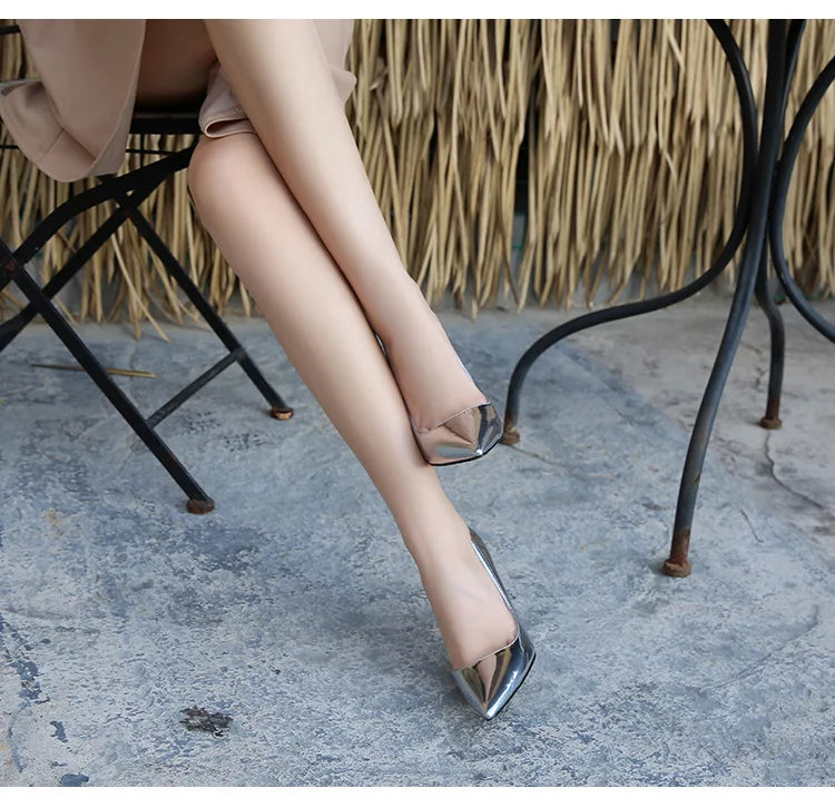 High Heels for Women ELEGANT Sweet Fashion British Style Slip-On 12CM Thin Heels Pointed Toe Office Career Women Shoes Gold 46