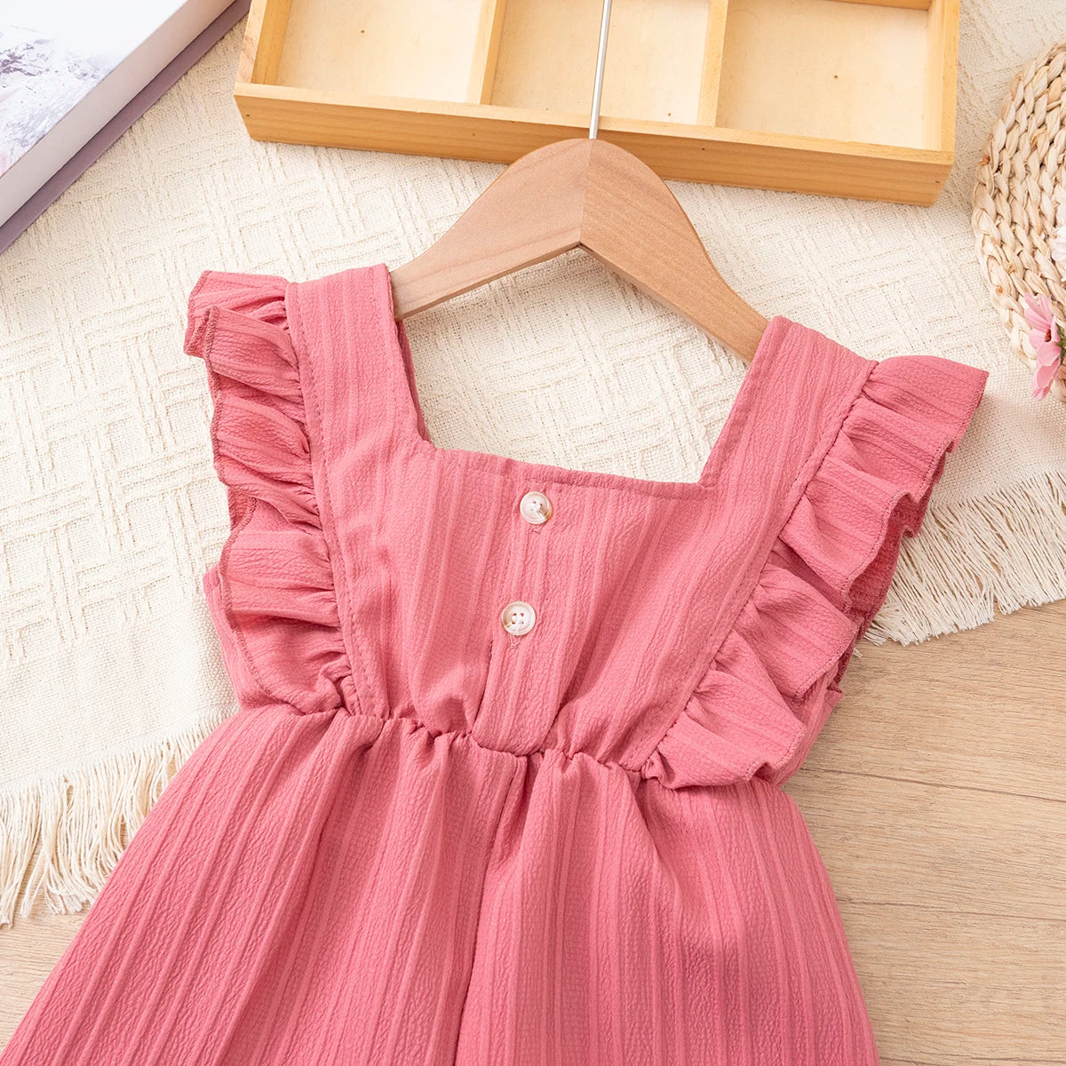Girls' Summer Overall Pants /, Shoulder Pleated Side Bow Front, Loose Wide Leg, Casual Daily Playwear, 1-6 Years