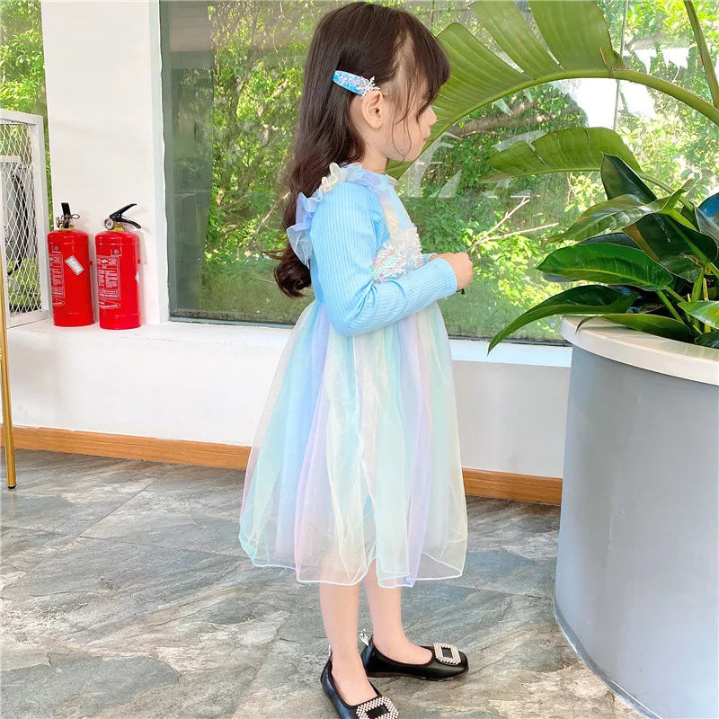 Girls Casual Dresses New Mesh Dresses for Girls Autumn Winter Wedding & Casual Kids Clothes for 2-7 Years