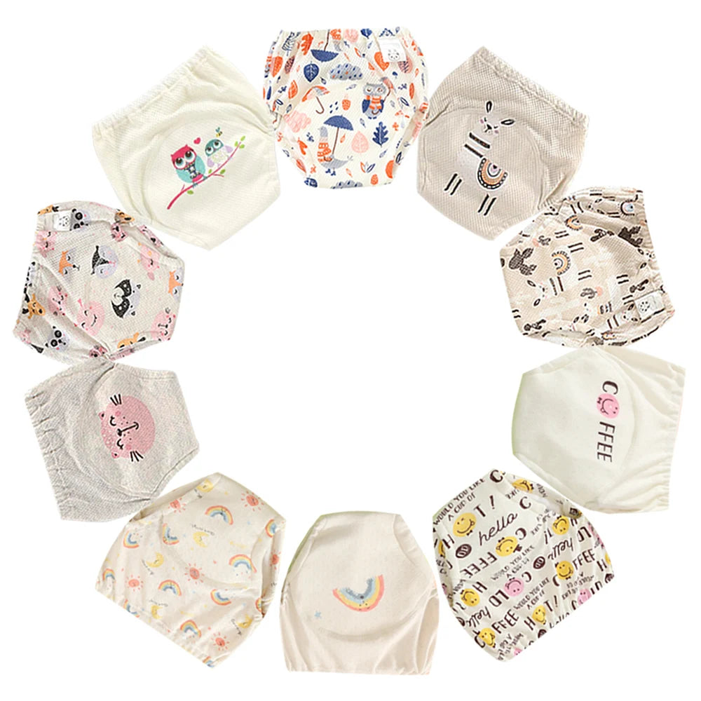 10 Pcs Reusable Baby Training Pants Washable Kids Cloth Diaper Nappies Changing Underwear Infant Toddler Potty Training Panties