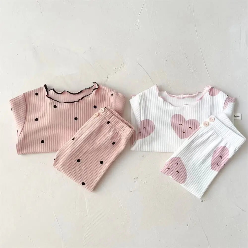 New Girls' Pajamas Homewear Children's Long-Sleeved Ice-Silk Pajamas Two-Piece Wood Earring Set Air-Conditioning Suit Suit
