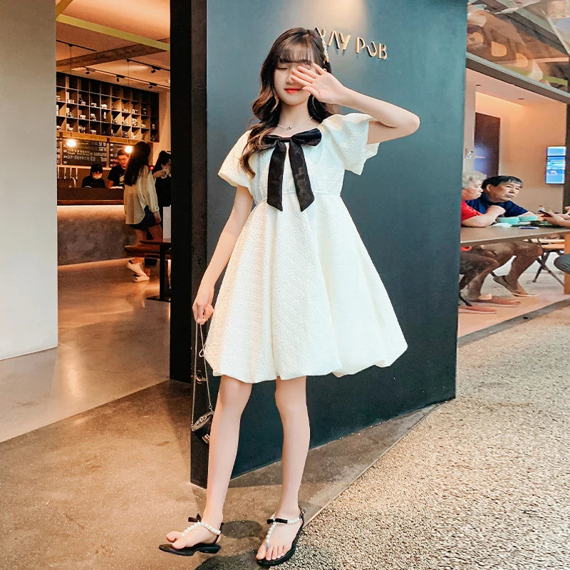 Girls White Dress Teenager Evening Dress Flowers Children Bridesmaid Holiday Communion Dress 2025 Summer New