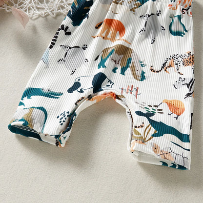 Baby Boys Animal Print Overalls Infant Clothing Jumpsuit with Straps Cute Toddler Outfit