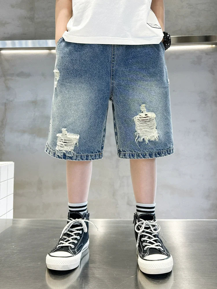 Teen Boys Shorts Casual Solid Elastic Waist Boy Pants Summer Calf Length Kids Trousers Short Pants Children Beach Short Loose